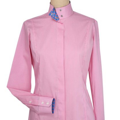 Isabel Pink Gingham Ladies Fitted Straight Collar Show Shirt