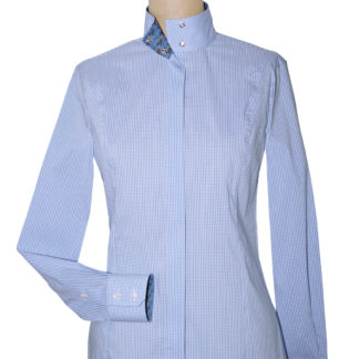 Isabel Blue Gingham Cheval Ladies Fitted Straight Collar Show Shirt